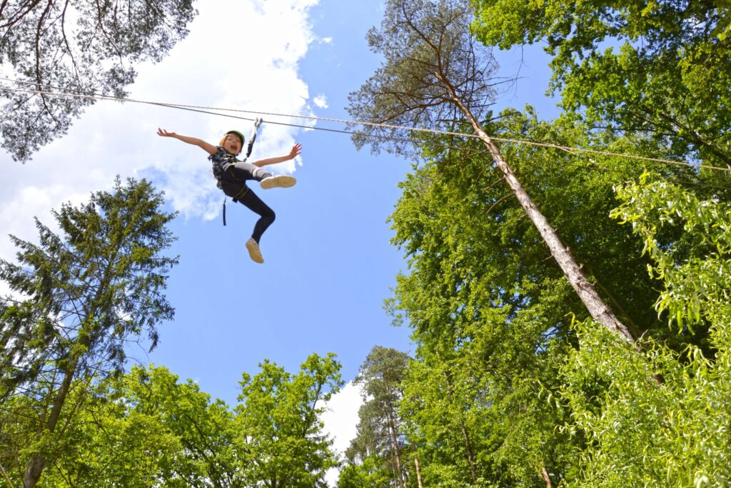 Zipline csapatként a Baumhaus Hotelben a Styrassic Parkban Bad Gleichenbergben